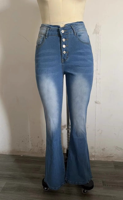 High Waist Bell Bottom Jeans Trendy Wear Washed Out Street Style Wo…