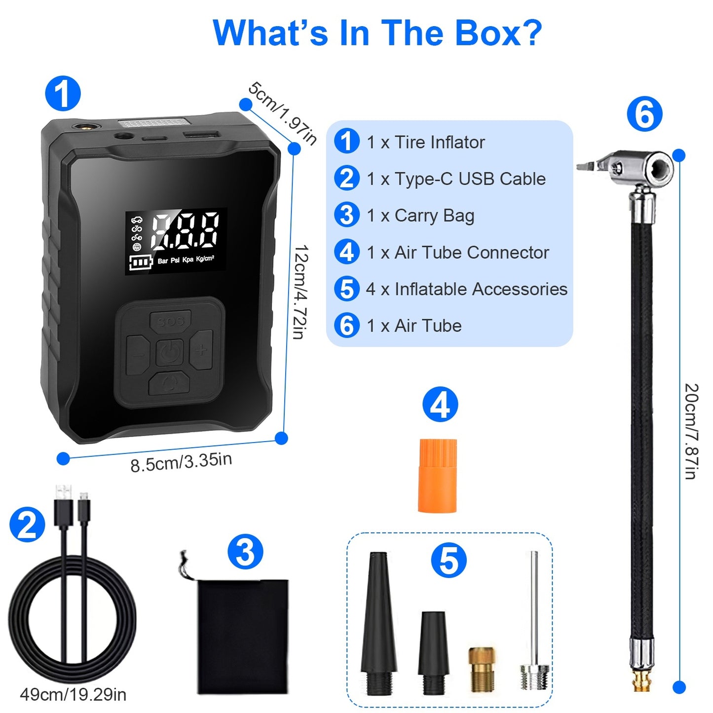 1Pc 150PSI Cordless Tire Inflator Digital Air Compressor With LED L…