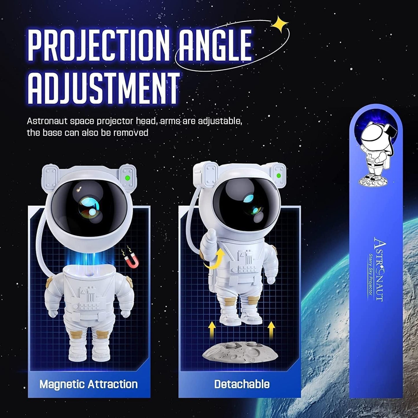 Astronaut Galaxy Projector - 360 Magnetic Head Rotation, Remote Con…