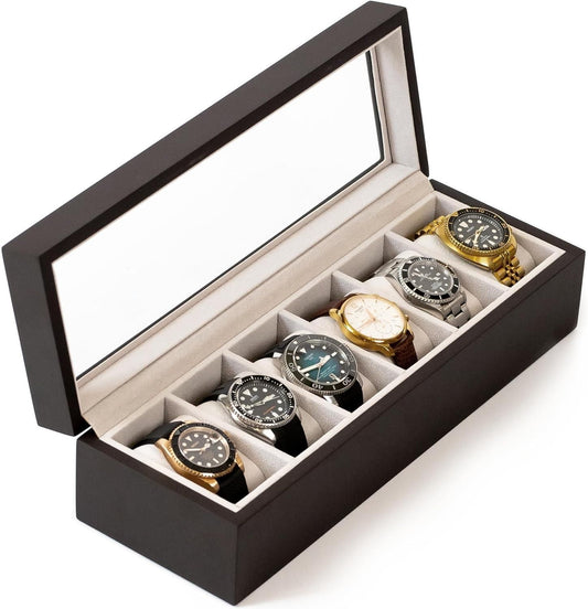 Wood Watch Box Organizer with Glass Display — Premium Luxury Collec…