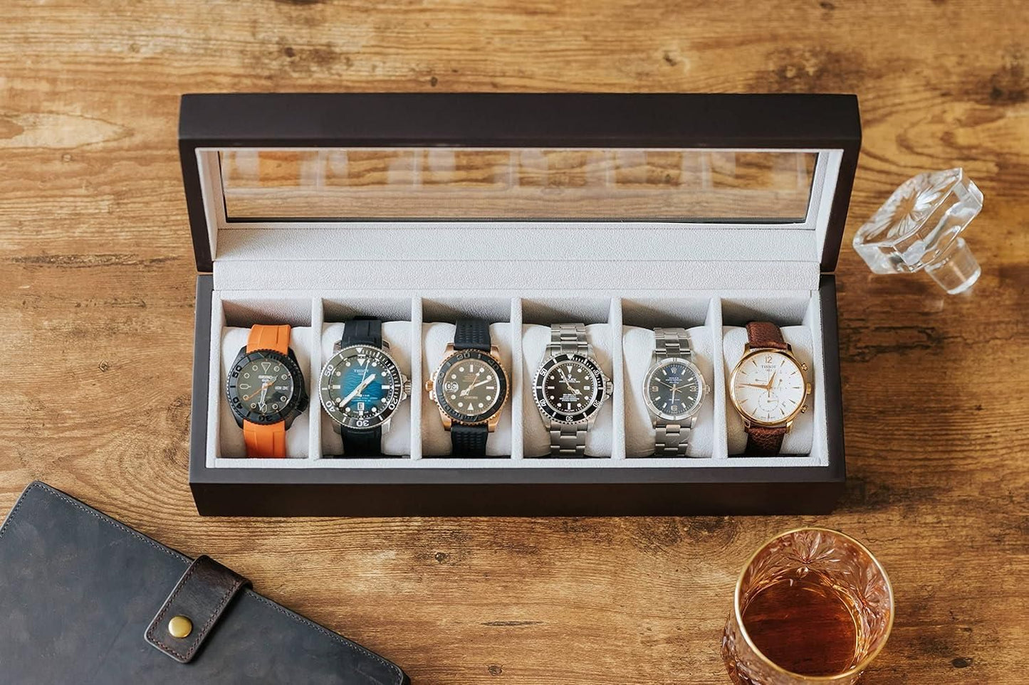 Wood Watch Box Organizer with Glass Display — Premium Luxury Collec…