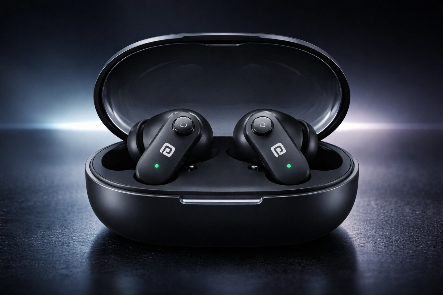 Portronics Harmonics Twins S16 Wireless TWS Earbuds – Bluetooth 5.3, 24H Playtime, LED Display, Clear Calls & Game Mode (Black)