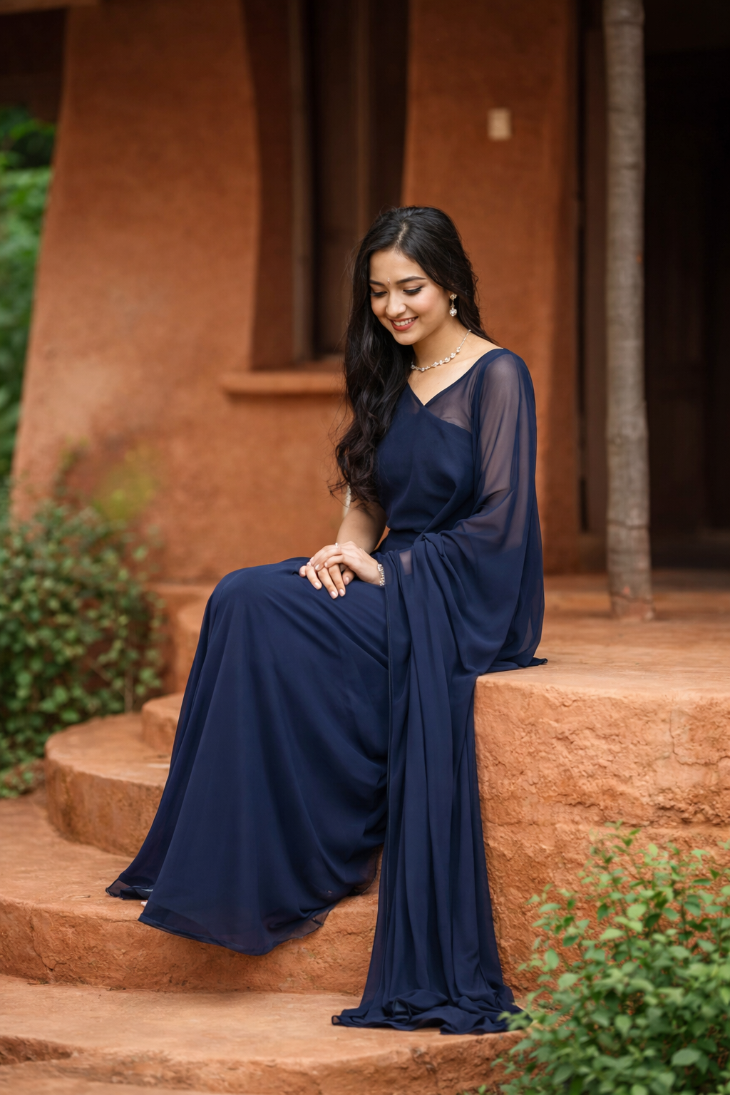 Ready to Wear Maroon Georgette Saree | Bollywood Style Plain Saree for Women