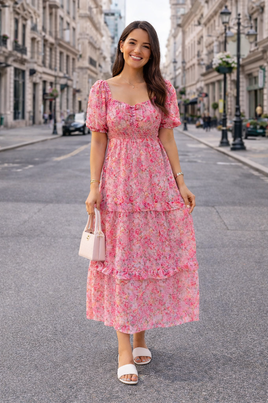 Women Maxi Aque Blue Printed Georgette Dress – Casual Floral Maxi Dress for Women | All Sizes India