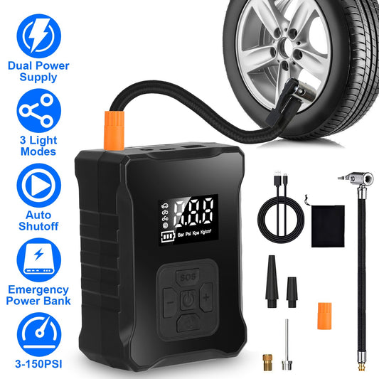 1Pc 150PSI Cordless Tire Inflator Digital Air Compressor With LED L…