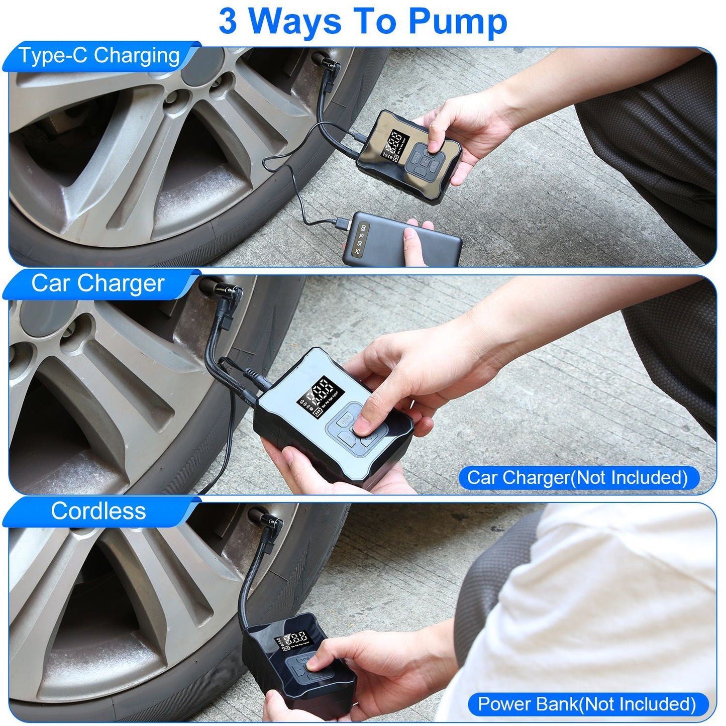 1Pc 150PSI Cordless Tire Inflator Digital Air Compressor With LED L…