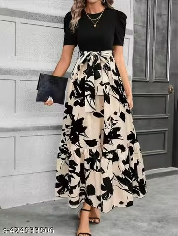 Classy Modern Women Printed Cotton Silk Dress