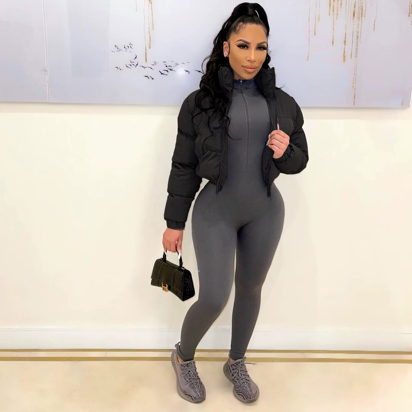 Liu Ming Women’s Winter Puffer Jacket – Thick Cotton Bubble Coat with Zip-Up Turtleneck | Warm Outwear New Arrival