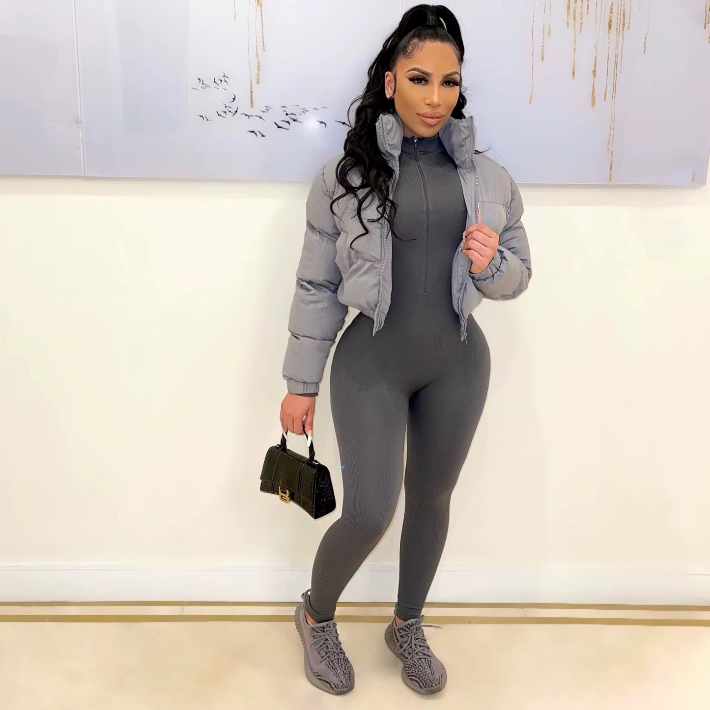 Liu Ming Women’s Winter Puffer Jacket – Thick Cotton Bubble Coat with Zip-Up Turtleneck | Warm Outwear New Arrival