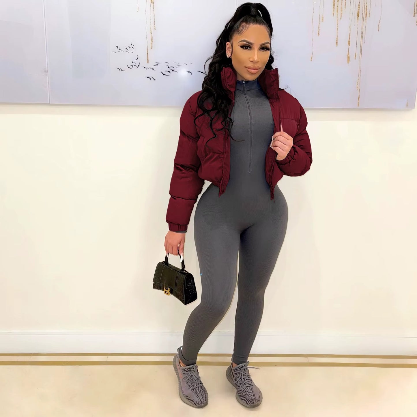 Liu Ming Women’s Winter Puffer Jacket – Thick Cotton Bubble Coat with Zip-Up Turtleneck | Warm Outwear New Arrival